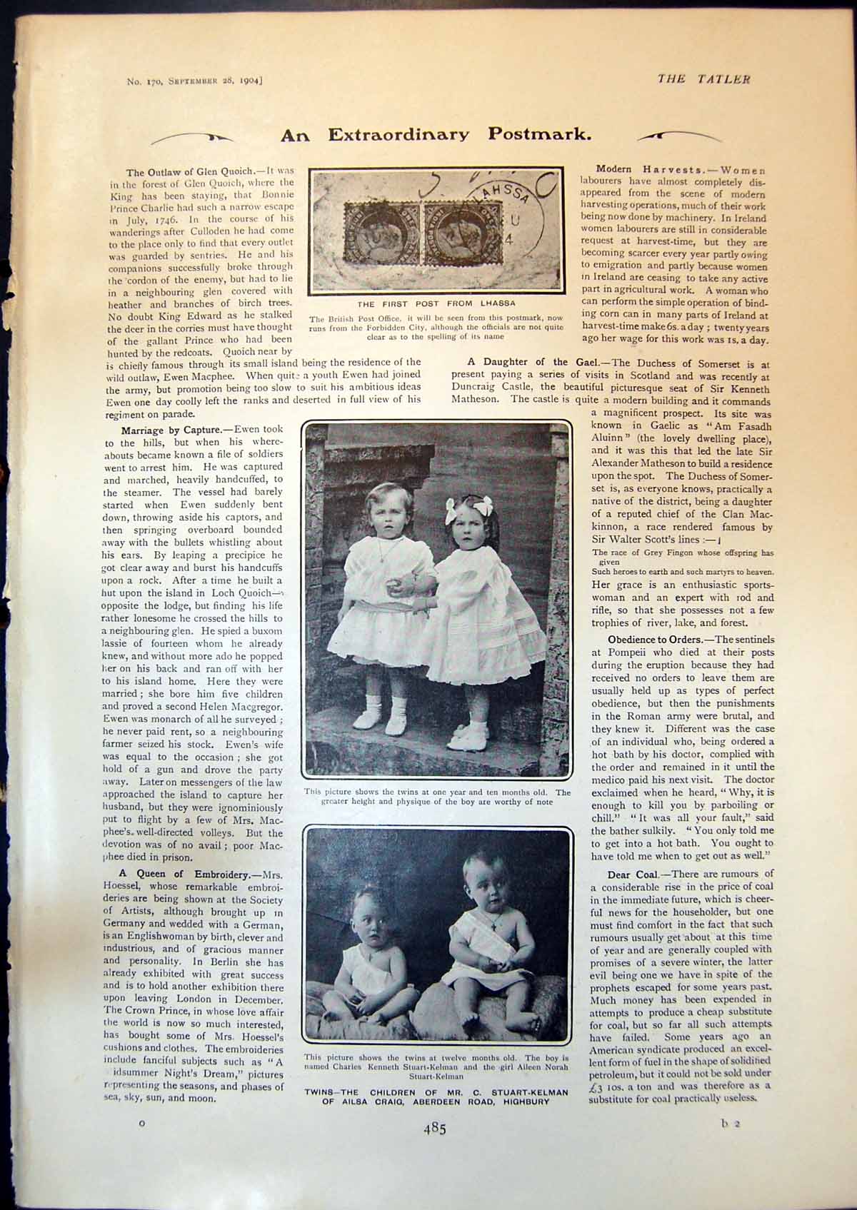 Old First Post Lhassa Twins Charles Aileen Stuart-Kelman Highbury 190 20th