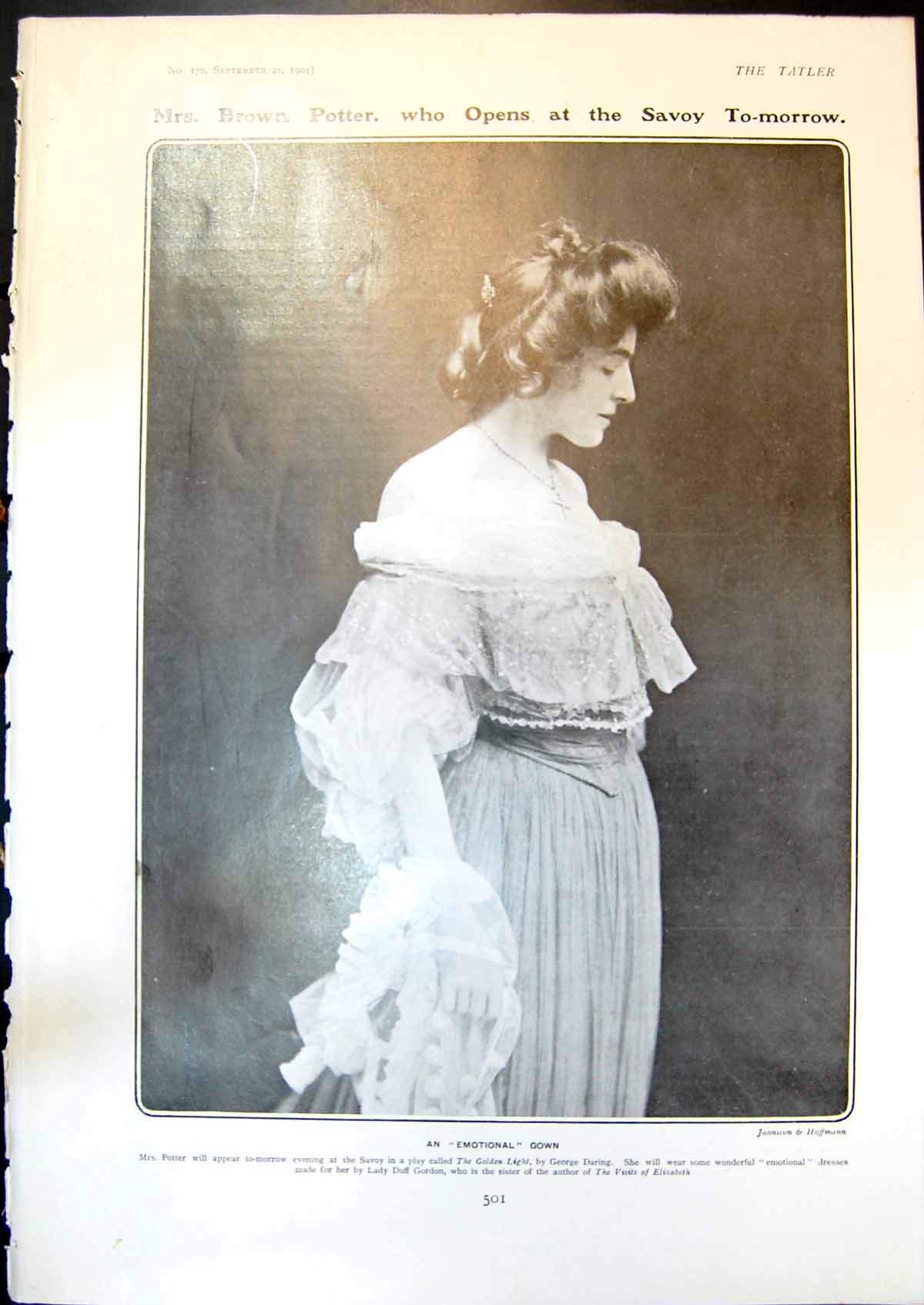 Antique Old Print Mrs Brown Potter Gen Light Prayer Sword Catch Season 1904
