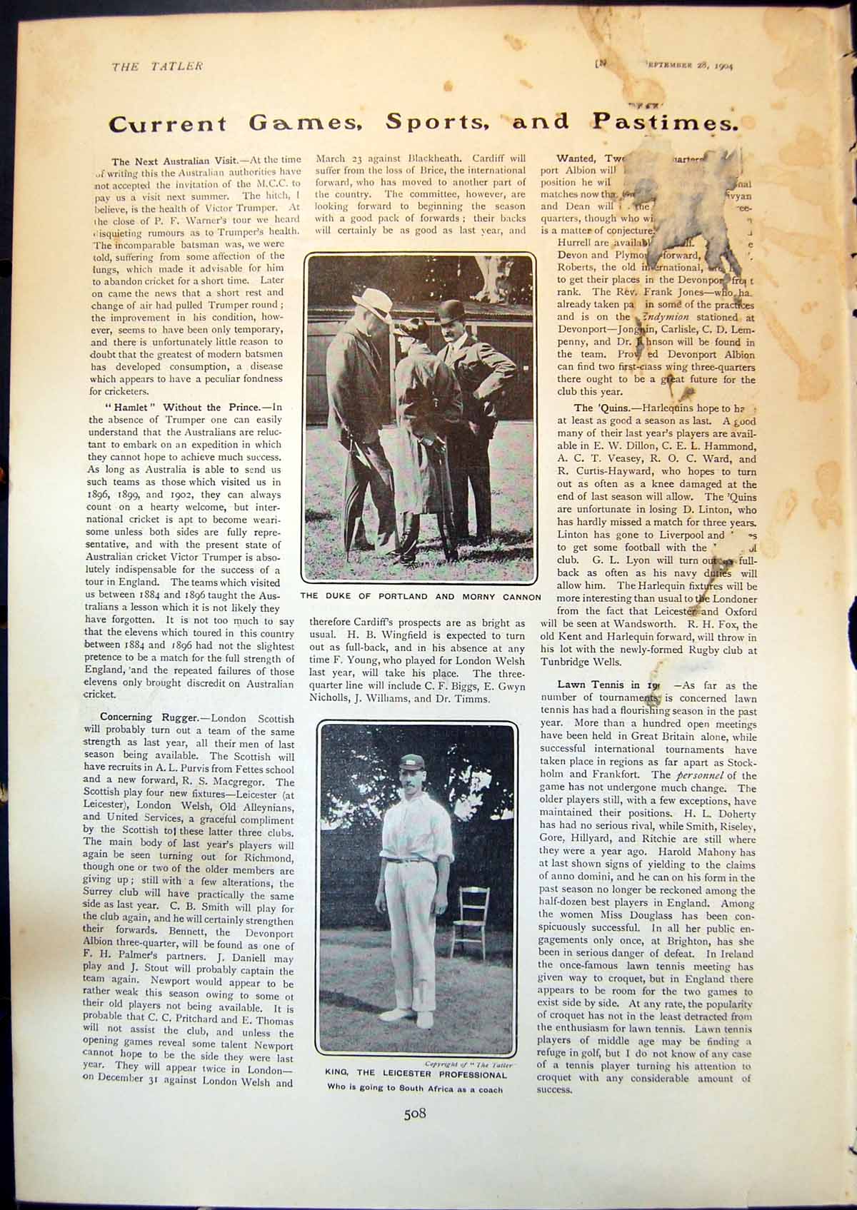 Old Duke Portland Morny Cannon King Leicester Golf Professional 1904 20th