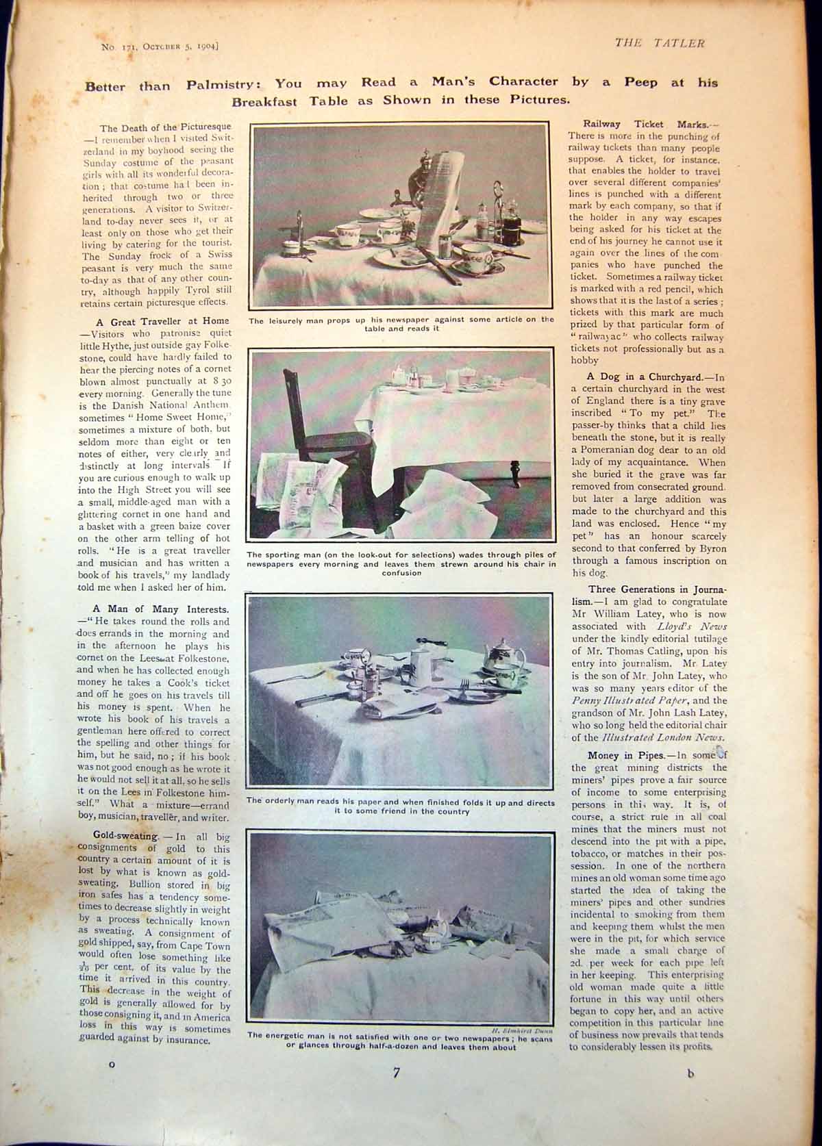 Antique Print Read Mans Character Peep His Breakfast Table Newspapers 1904 20th