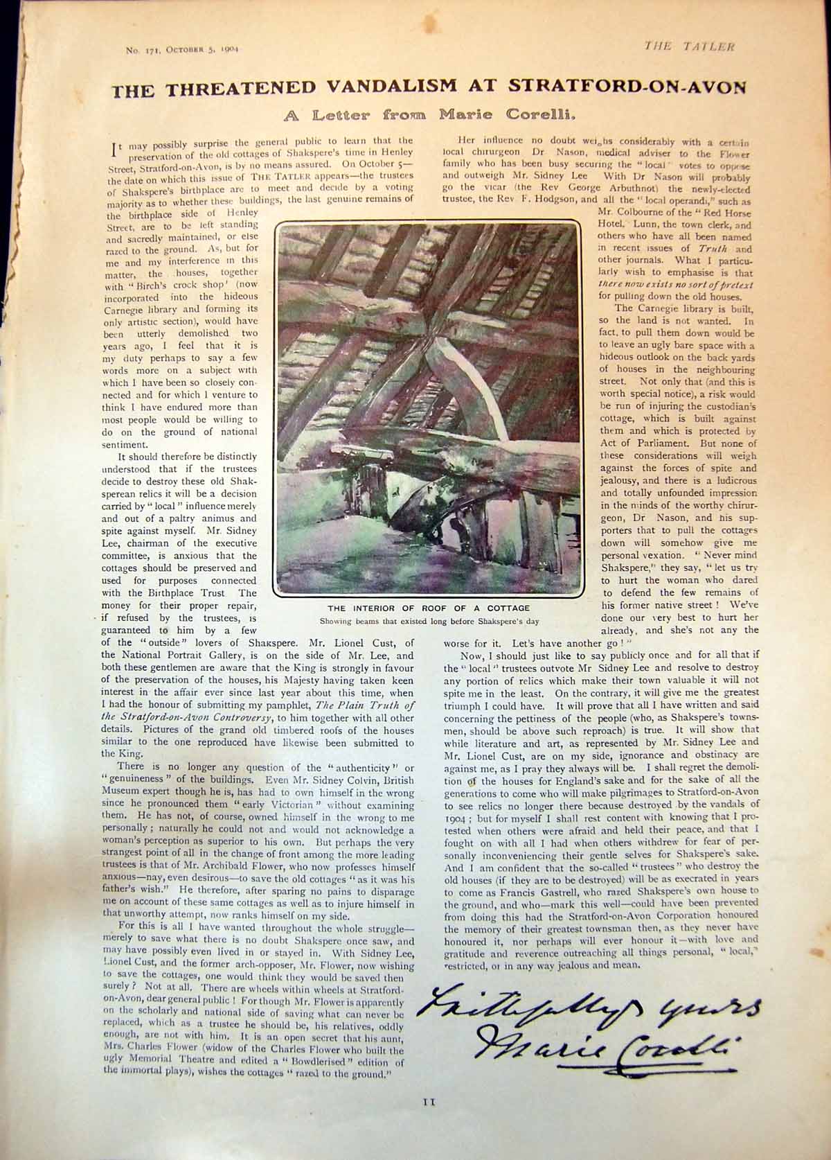 Old Print Interior RoCottage Showing Beams Existed Before Shakspere 1904 20th