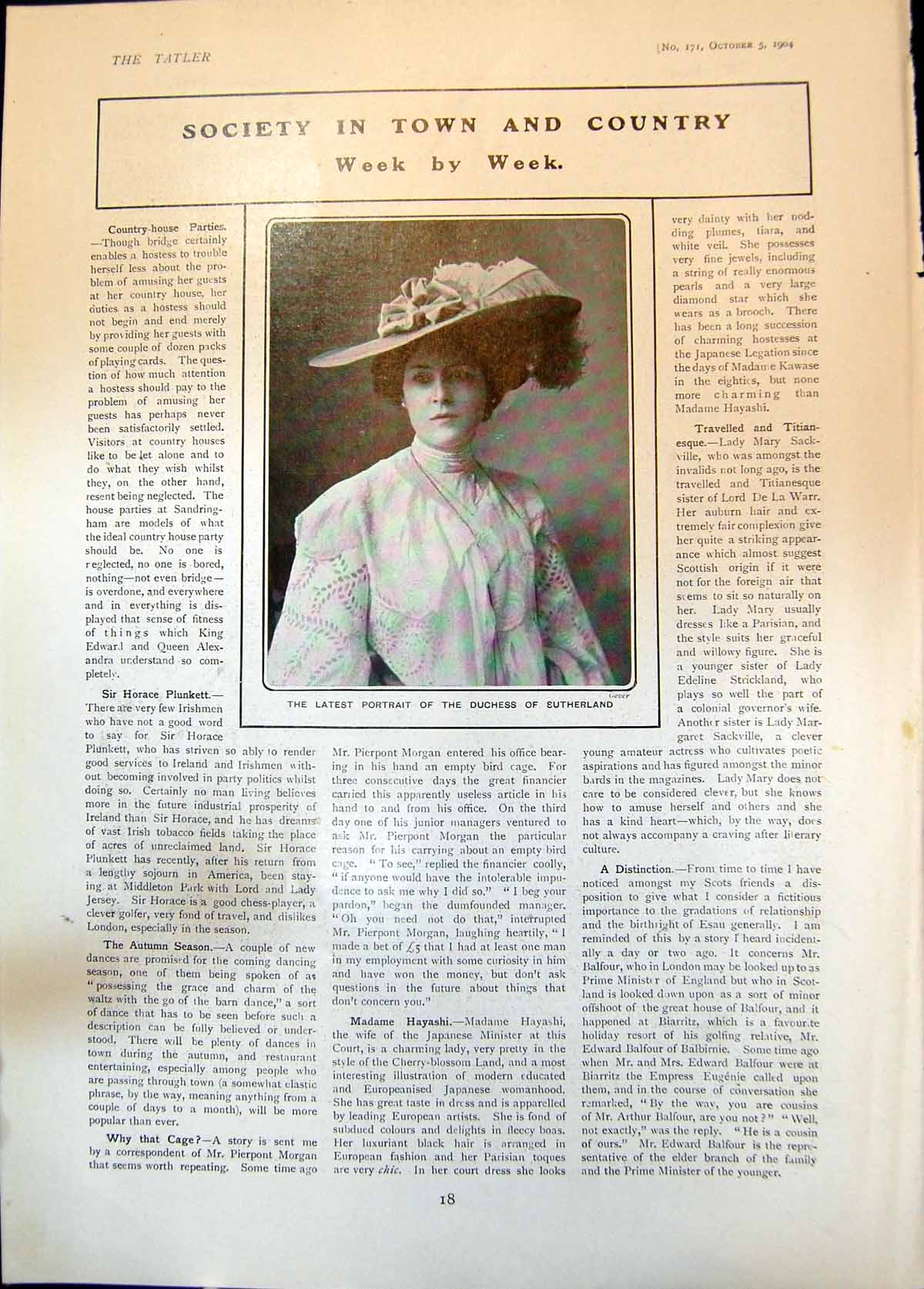 Original Old Antique Print Portrait Duchess Sutherland 1904 20th Century