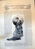 Antique Print Opera Cloak Grey Velvet Afternoon Gown Cloth Lace Sable 1904 20th