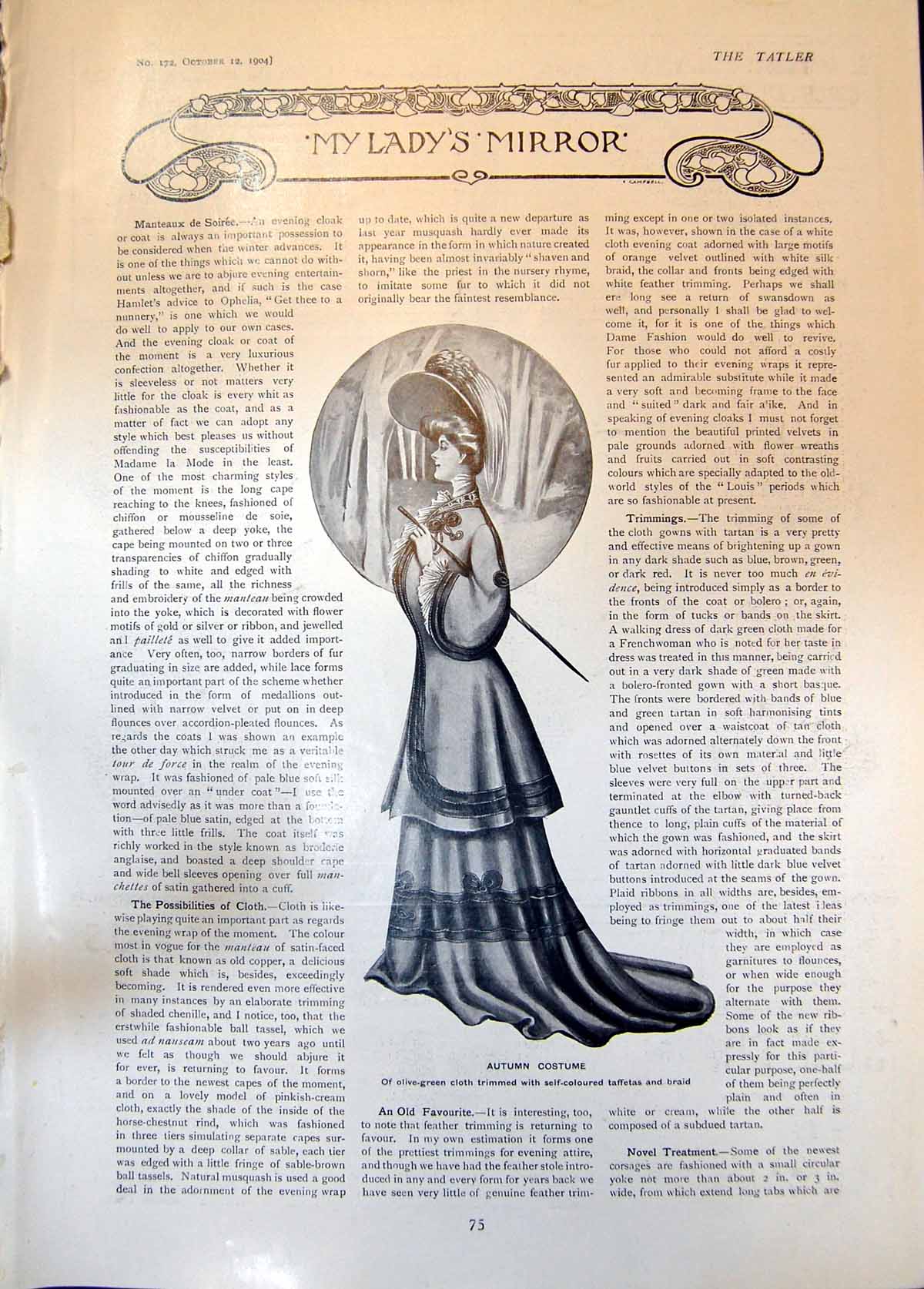 Antique Old Print Autumn Costume Diamond Emerald Earrings Pendant Comb 1904