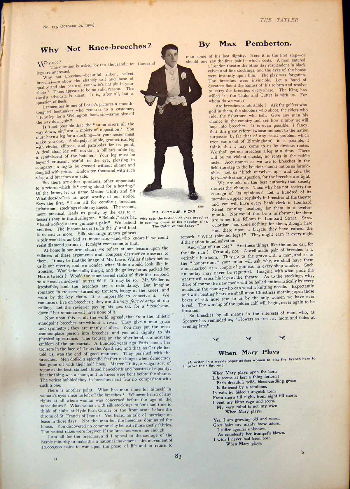 Old Antique Print Seymour Hicks Catch Season Wearing Knee Breeches 1904 20th