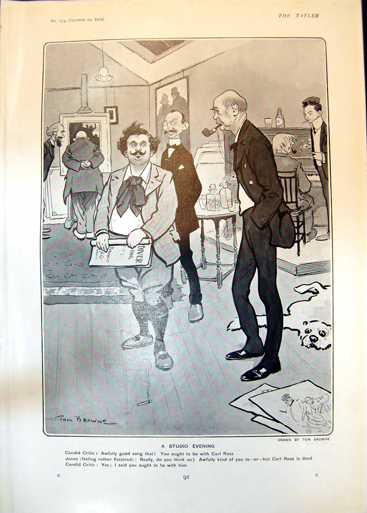 Old Humour Tom Browne Studio Evening Candid Critic Song Carl Rosa1904 20th