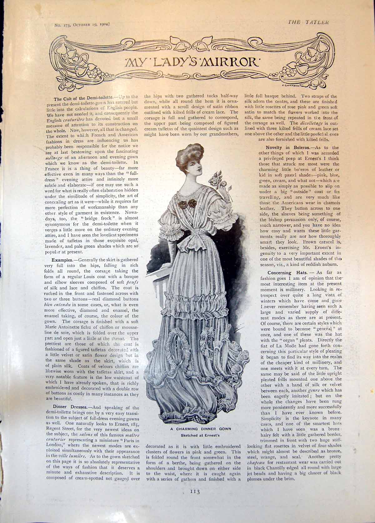 Antique Old Print Dinner Gown Ernests Morning Blouse Latest Autumn Coat 1904
