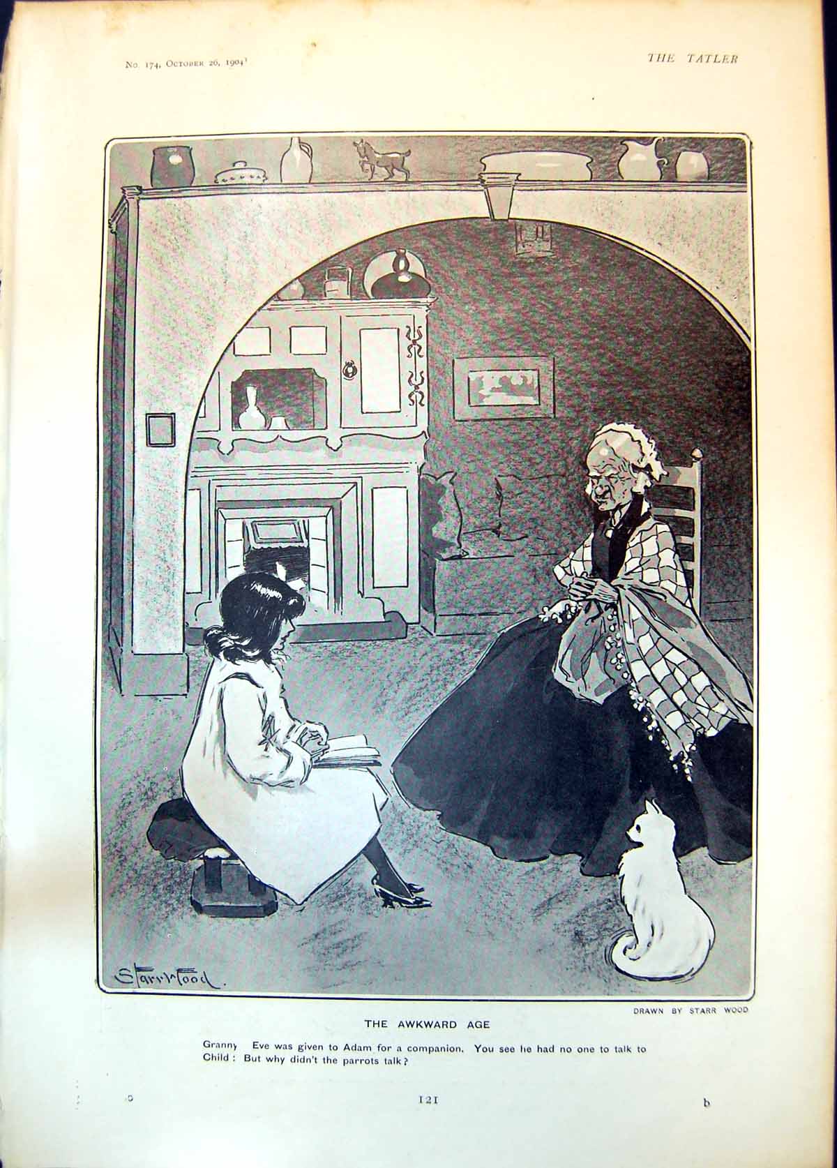 Old Print Humour S Wood Awkward Age Granny Child Little Boat Molliet 1904 20th