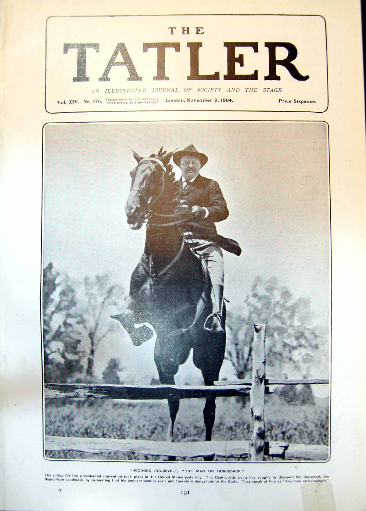 Old Antique Print Theodore Roosevolt Man On Horseback United States 1904 20th