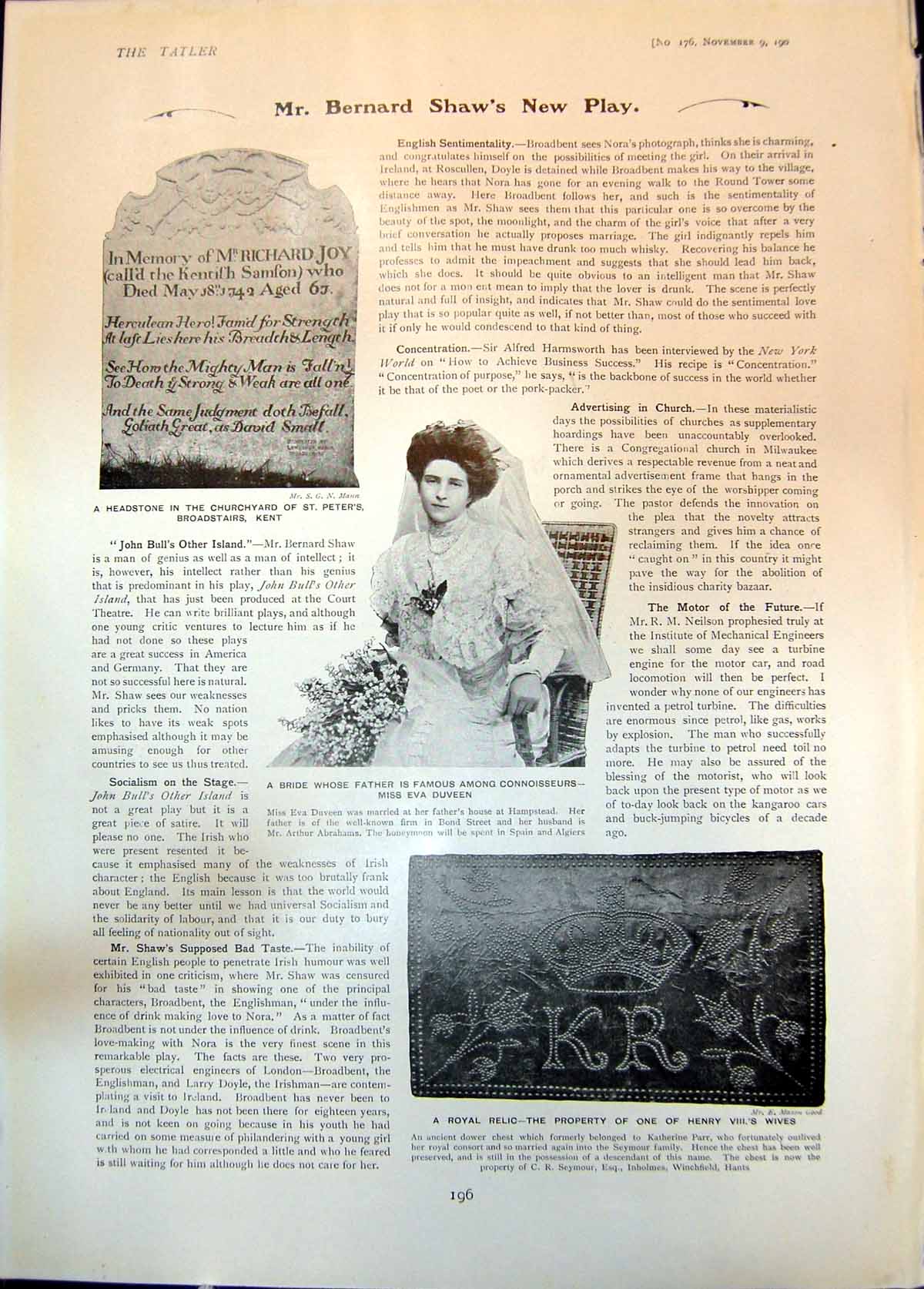Old Print Bride Eva Duveen Chest Katherine Parr Retriever Lion Cubs 1904 20th