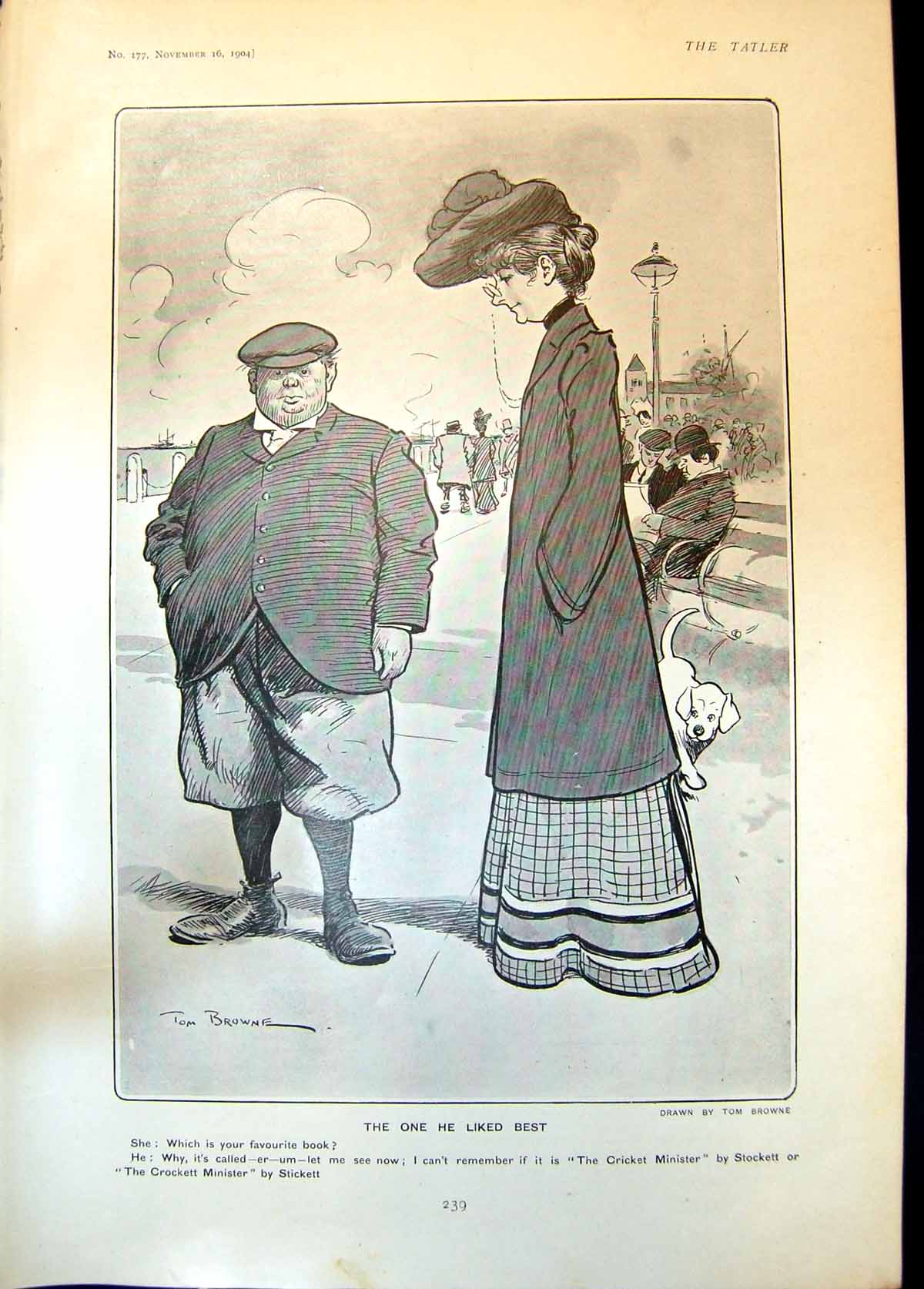 Old Antique Print Humour Tom Browne One He Liked Best Favourite Book 1904 20th