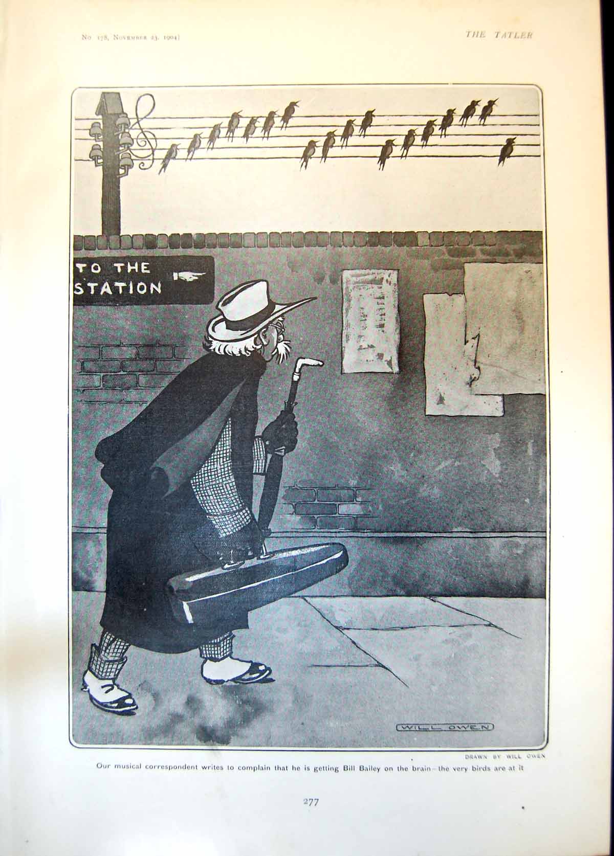 Old Antique Print Humour Will Owen Musical Correspondent Bill Bailey 1904 20th