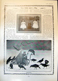 Antique Print Two Dolls Dog Companions H Rowntree Man Birds Letter Santa190