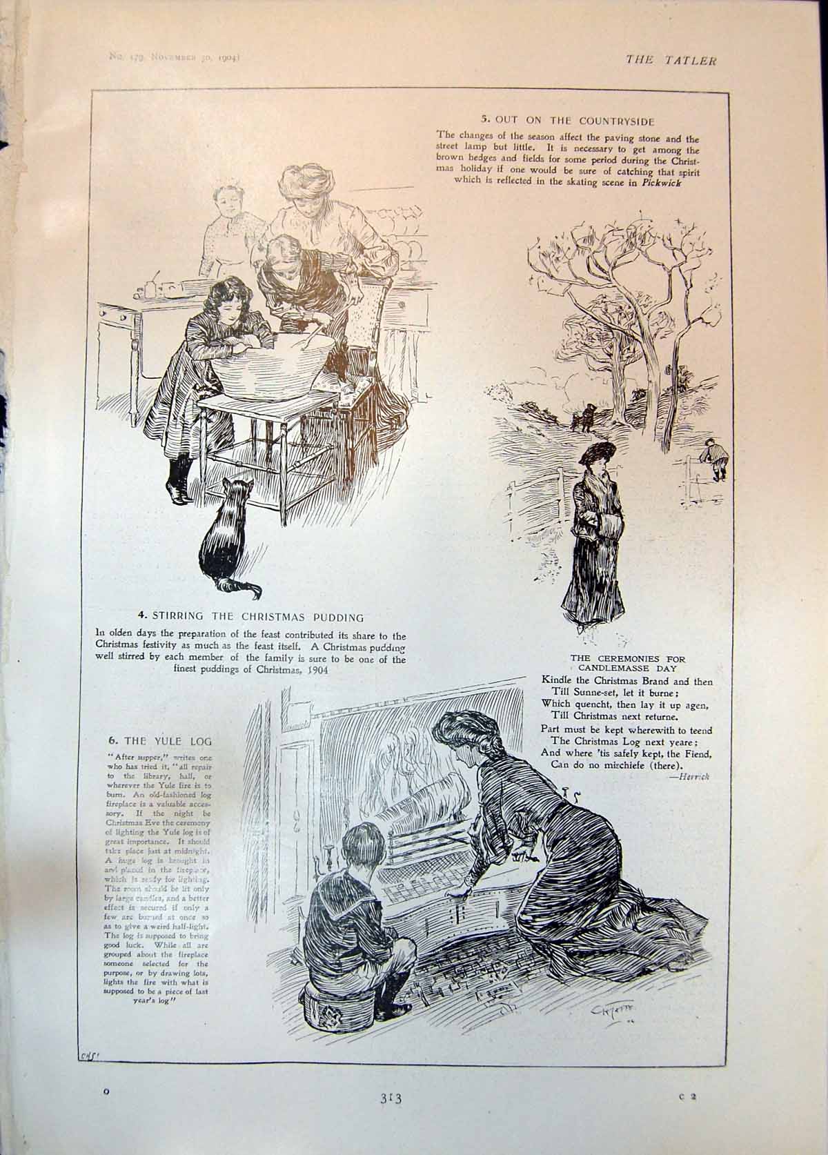 Old Out Countryside Yule Log Stirring Christmas Pudding Candlemass 19 20th