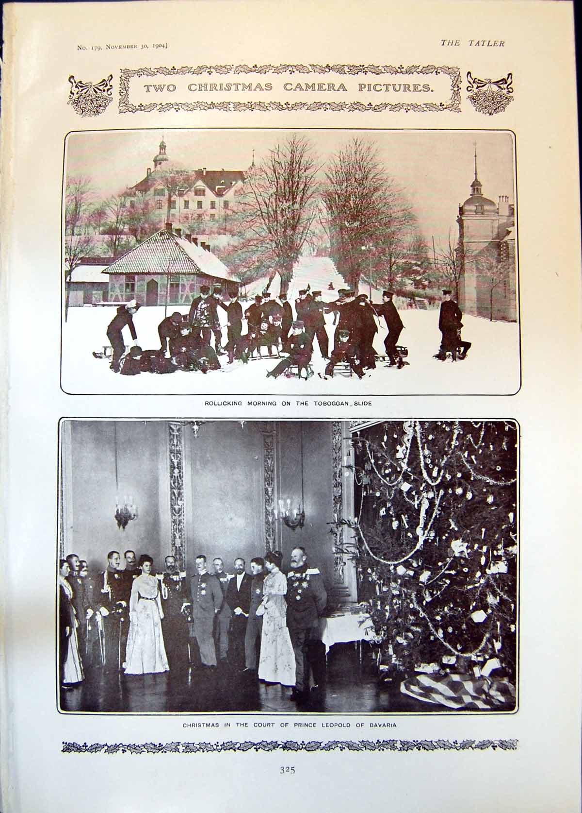 Old Antique Print Toboggan Slide Christmas Court Prince LeopBavaria 1904 20th