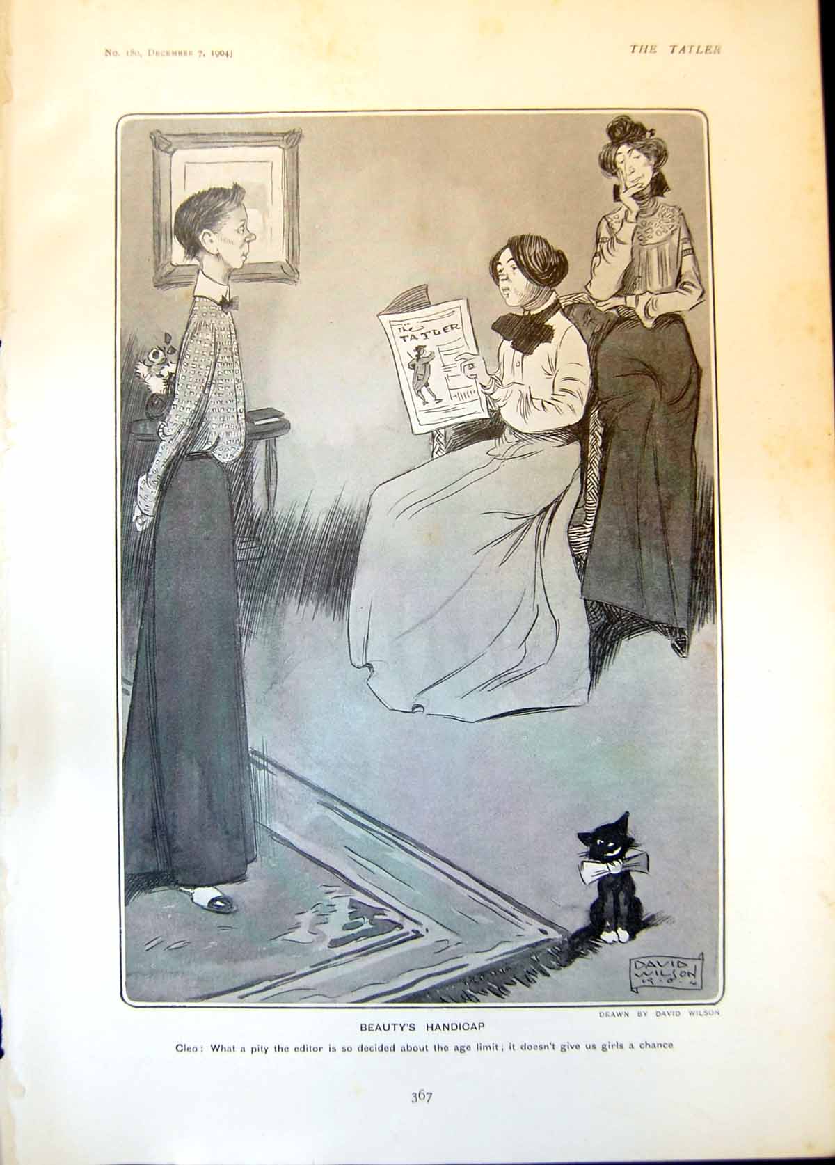 Antique Print Humour Davis Wilson Beautys Handicap Age Governess Jack 1904 20th