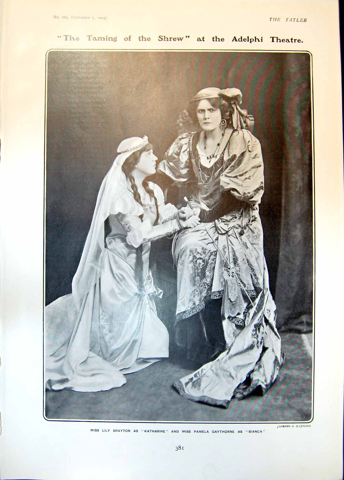 Old Print Taming Shrew Lily Brayton P Gaythorne Sir Charles Wyndham 1904 20th