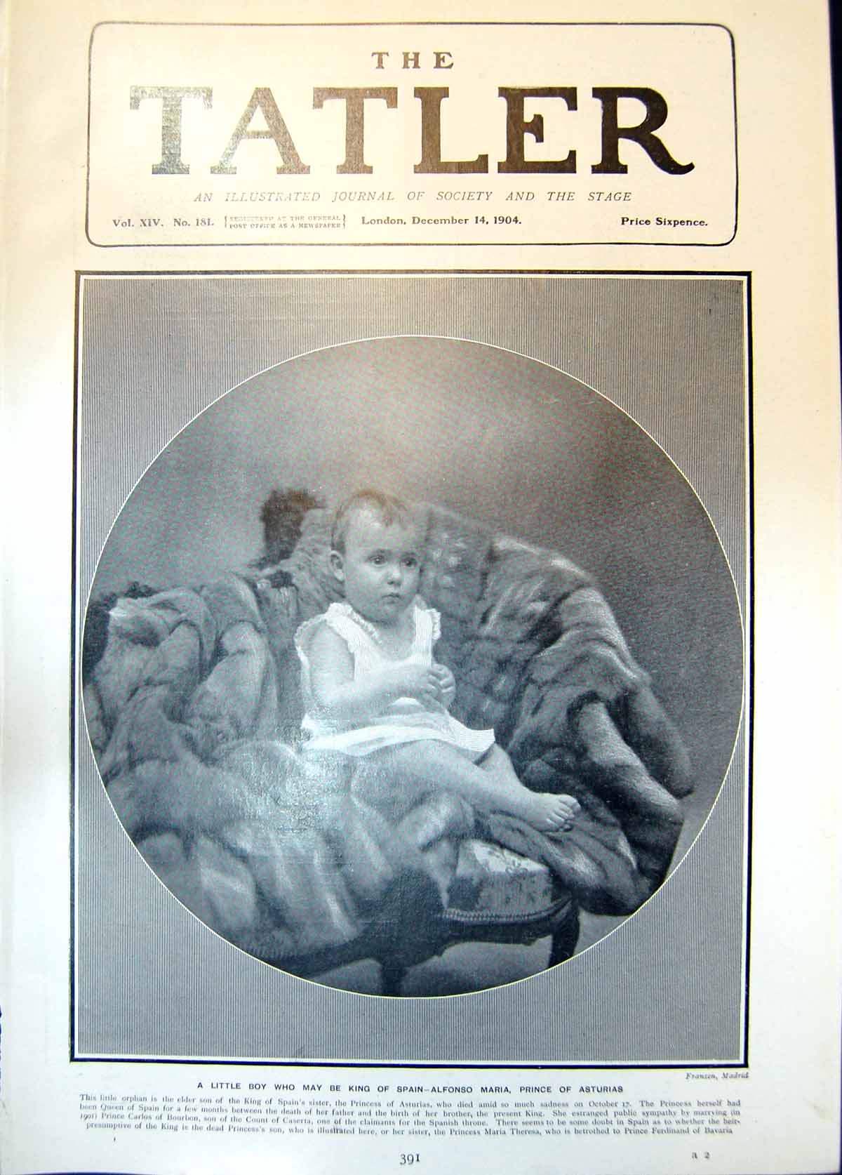 Old Print Little Boy May Be King Spain Alfonso Maria Prince Asturias 1904 20th