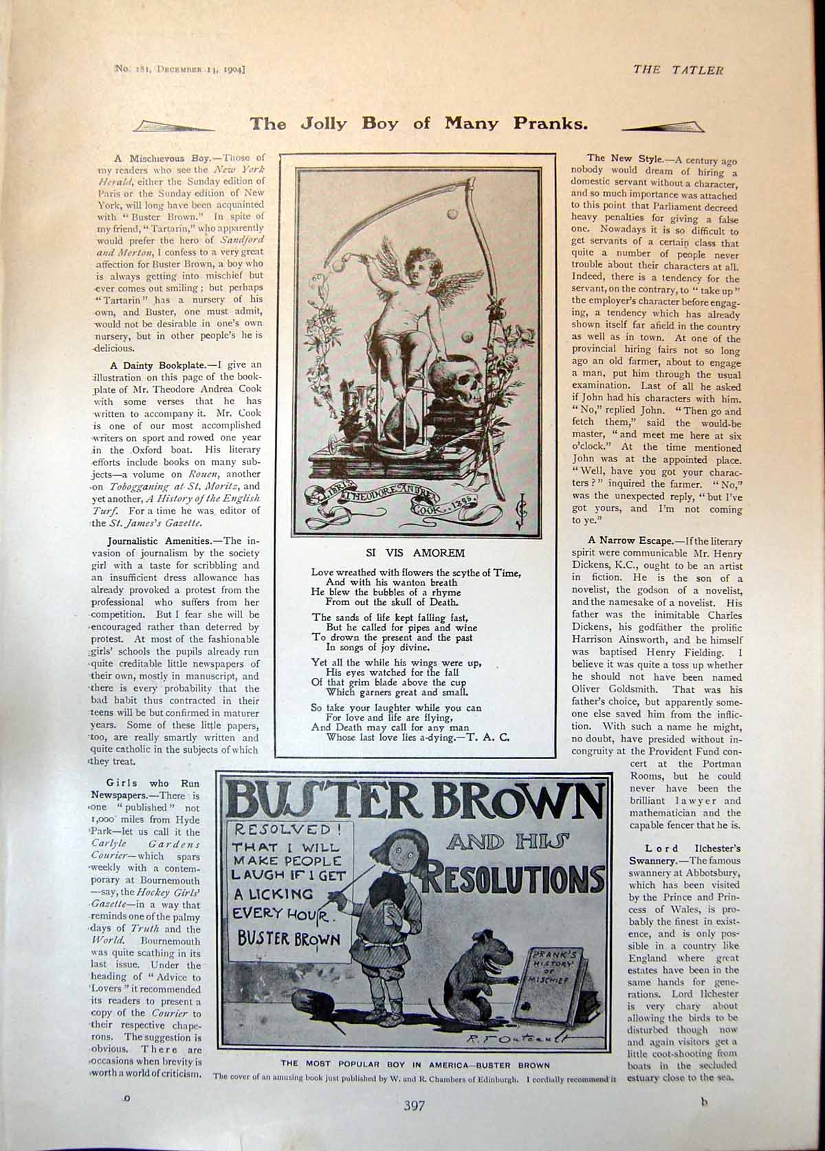 Old Si Vis Amorem Love Flowers Popular Boy America Buster Brown 1904 20th