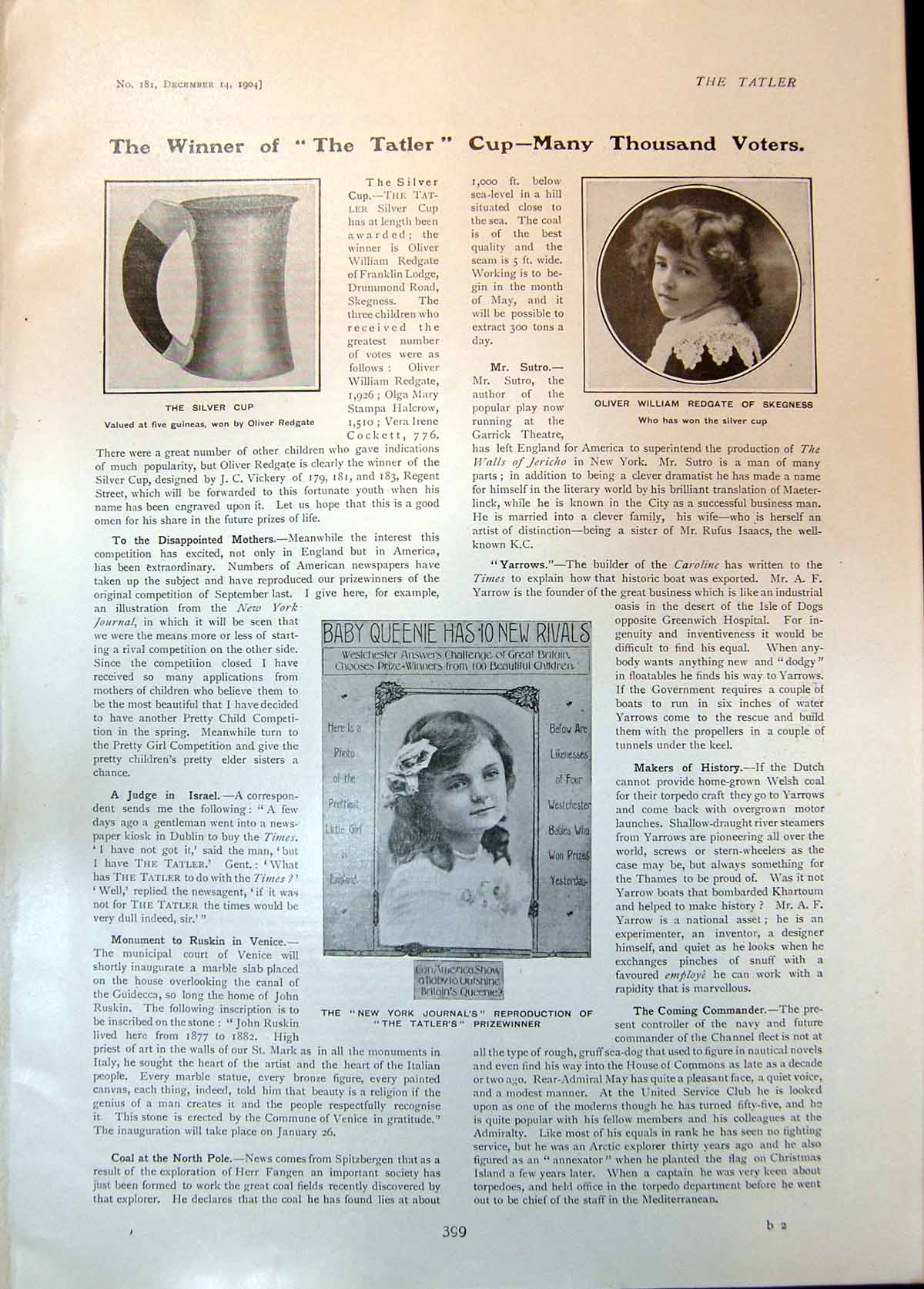 Old Print Oliver Redgate Skegness Winner Silver Cup New York Journal 1904 20th