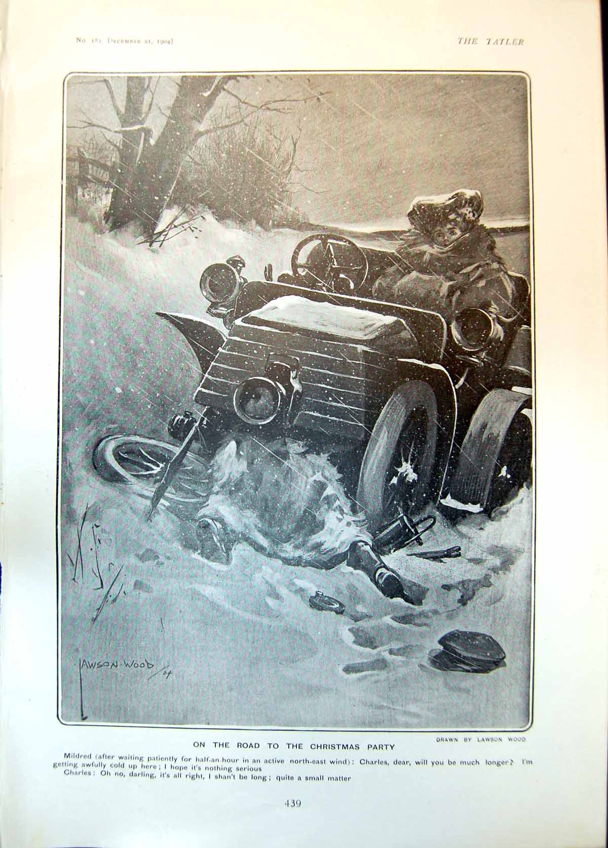 Old Print On Road Christmas Party Lawson Wood Mildred Charles Motor 1904 20th