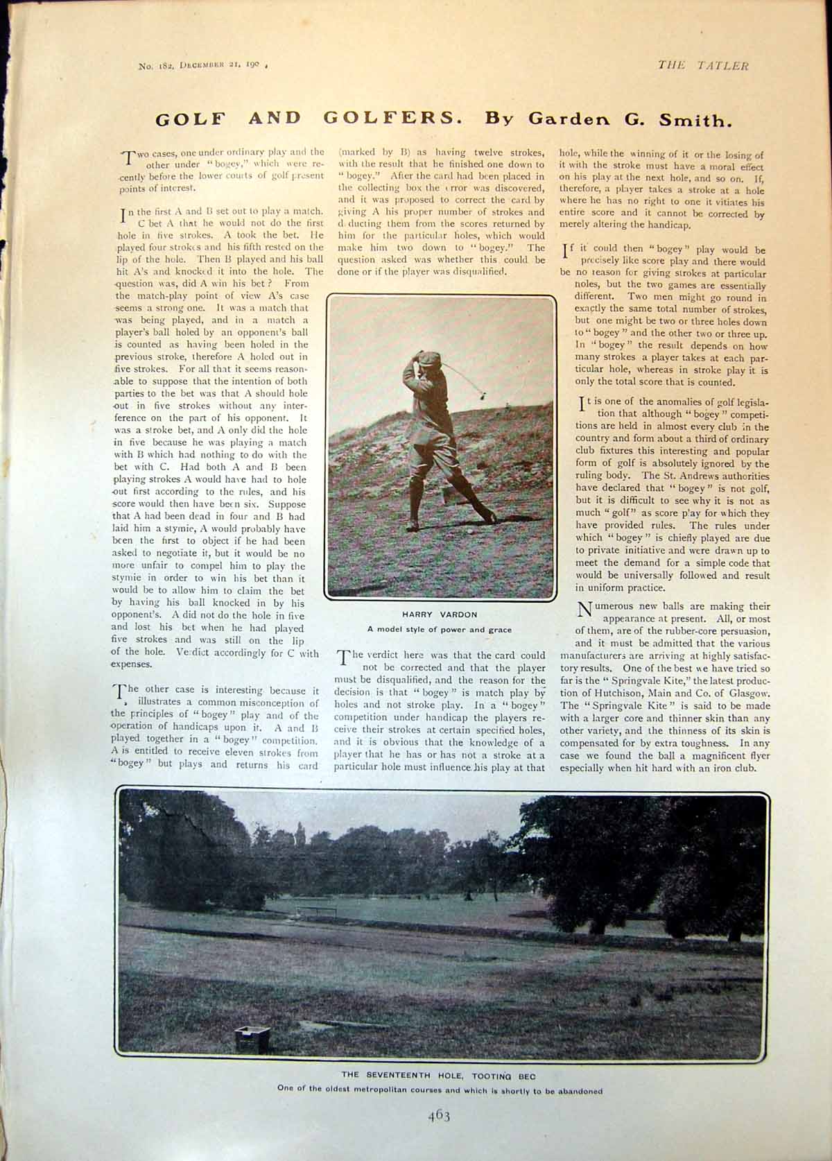 Old Antique Print Golfer Harry Vardon Seventeenth Hole Tooting Bec 1904 20th