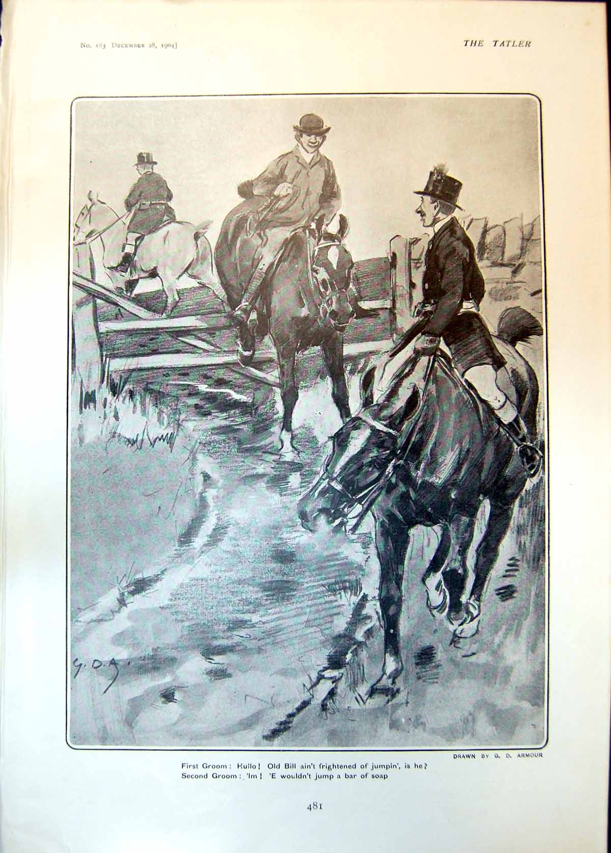 Antique Print Humour G Armour Grooms Horses Guards Mistake Stout Lady 1904 20th