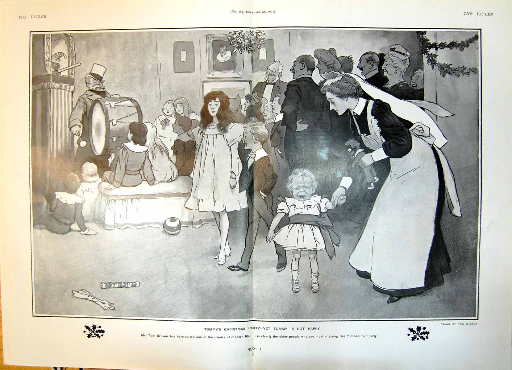 Old Antique Print Tommys Christmas Party Tommy Not Happy Tom Browne 1904 20th