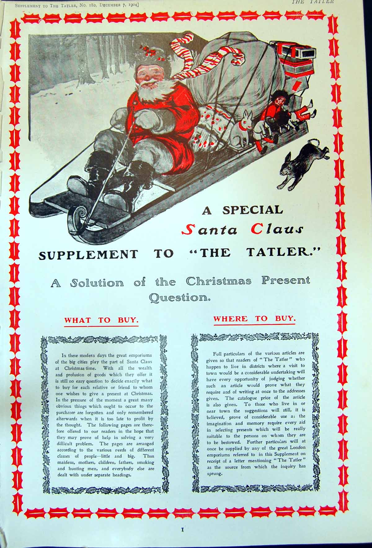 Antique Print Santa Claus Supplement Presents Hunting Men Smoking Men 1904 20th