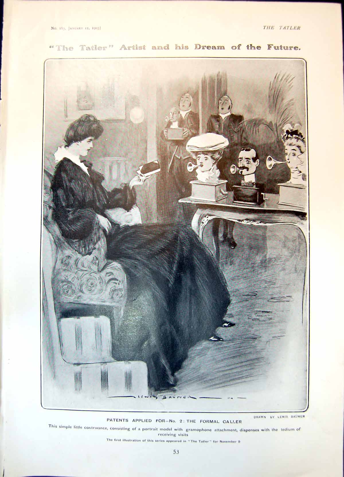Old Patents Applied Formal Caller Lewis Baumer Caricature John Bull