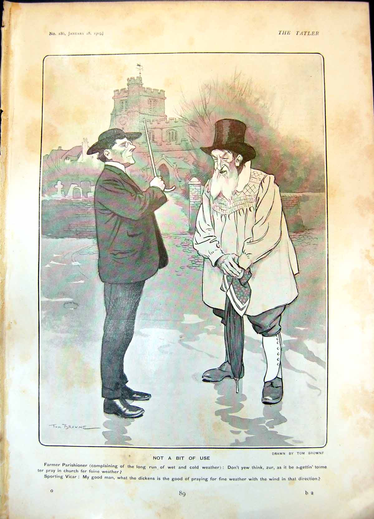 Antique Print Not Bit Use Tom Browne Farmer Vicar Clever Paper Cutting 1905