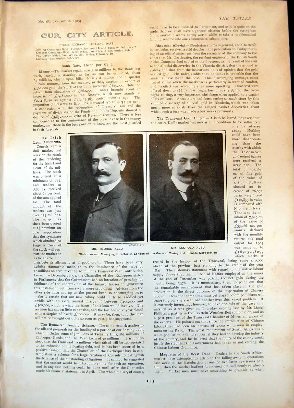 Antique Print George Albu LeopAlbu General Mining Finance Corporation 1905 20th