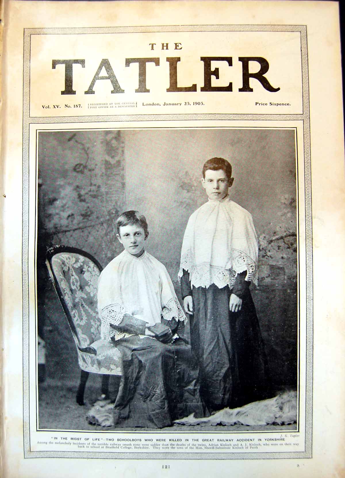 Old Print Twins Adrian A J Kinloch Killed Railway Accident Yorkshire 1905 20th