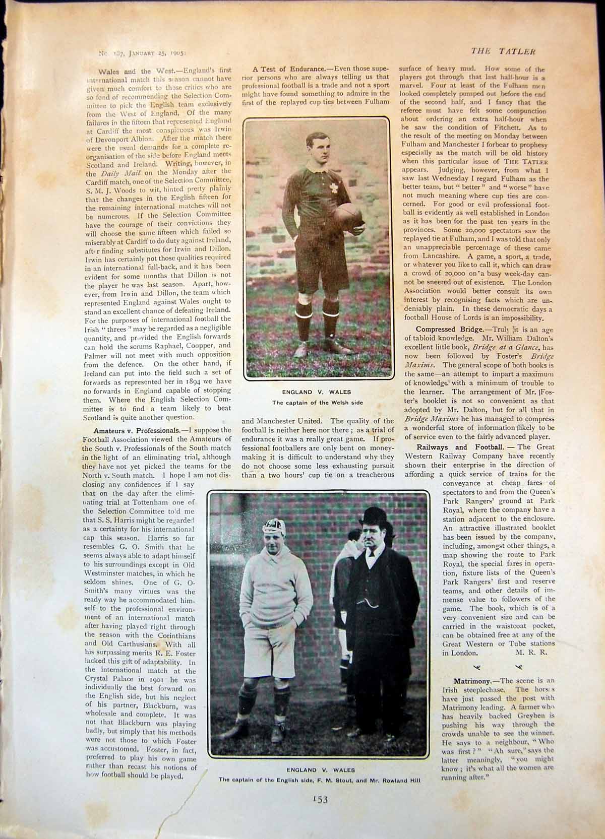 Old Print Football England V Wales F Stout Jacobean Scroll Arm Chair 1905 20th