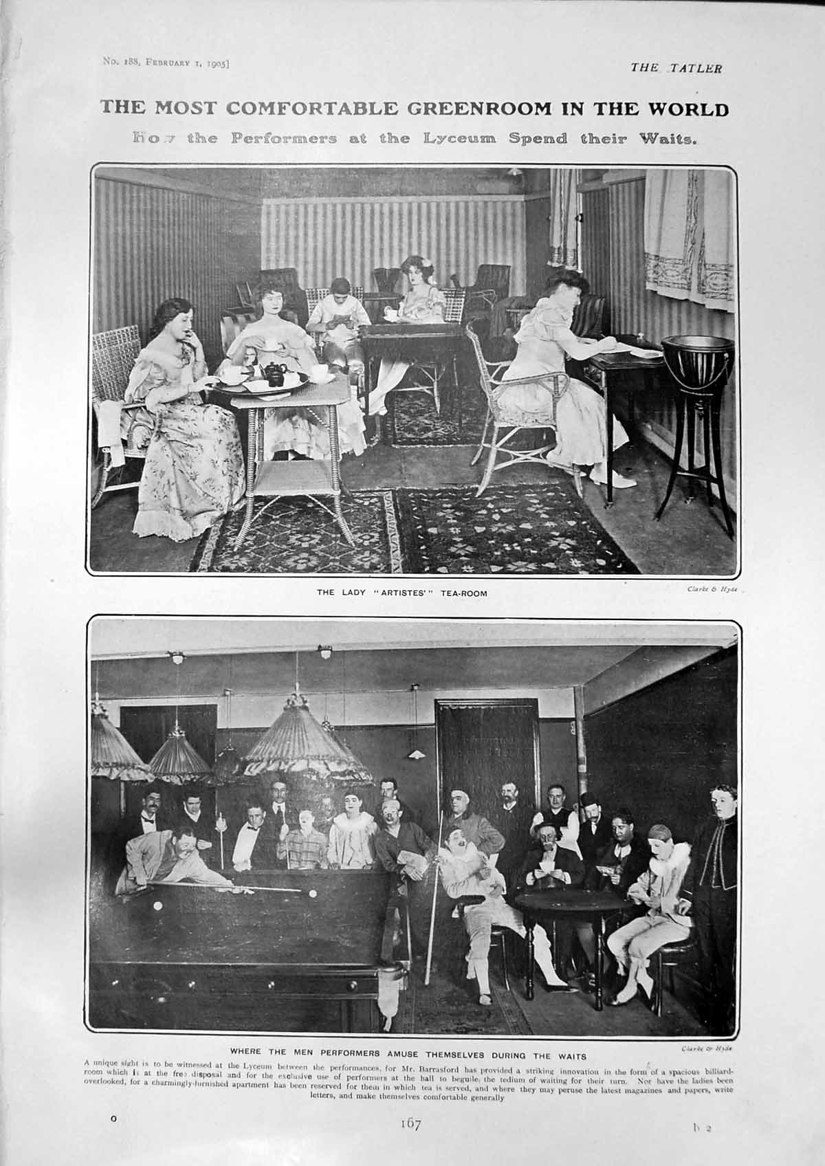 Old Print Performers Lyceum Wait Lady Artistes Tea Room Men Snooker 1905 20th