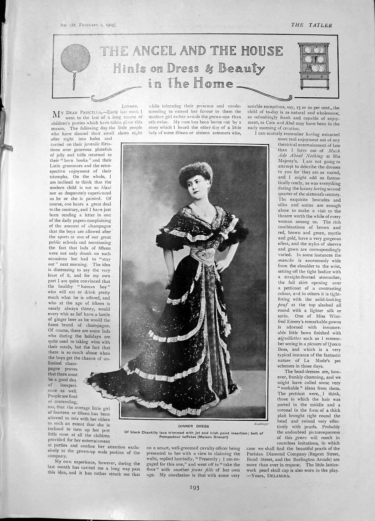 Old Antique Print Dinner Dress Blouse Blue Cloth Grey Crepe De Chine 1905 20th
