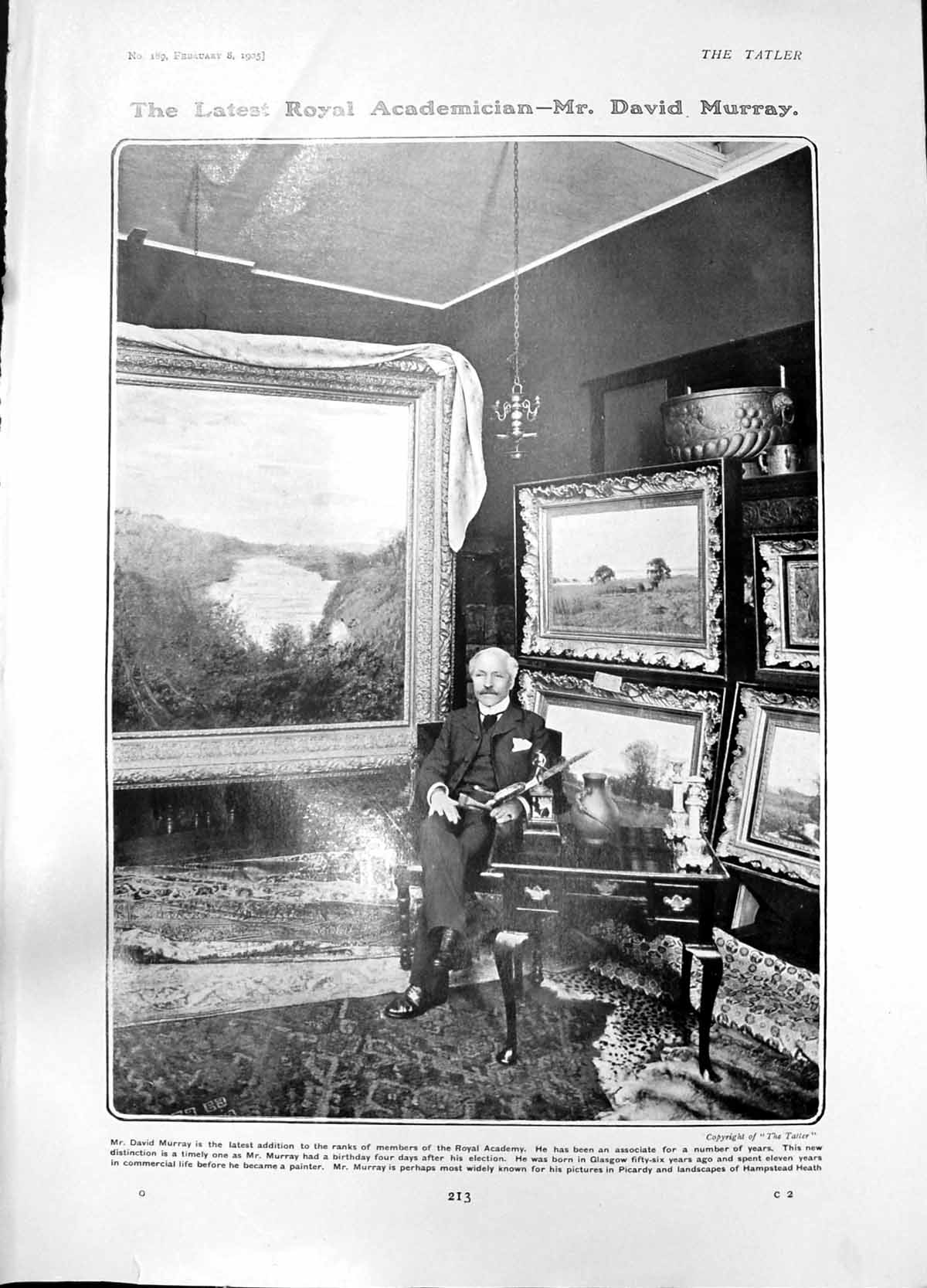 Original Old Antique Print David Murray Member Royal Academy Lady Binning 1905