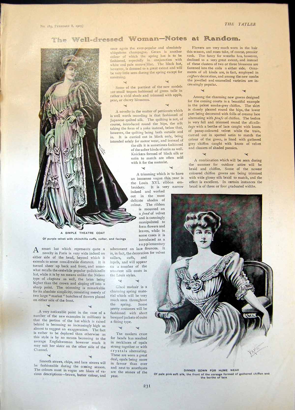 Old Print Theatre Coat Dinner Gown Carved Walnut Coffer Mirror Frame 1905 20th