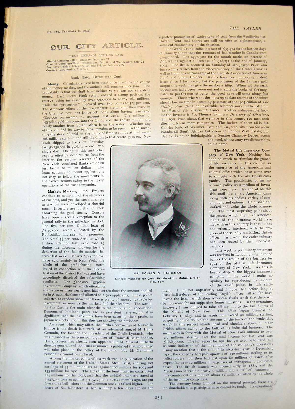 Old Donald C Haldeman Manager G B Mutual Life N York Boss Shanty 1905 20th