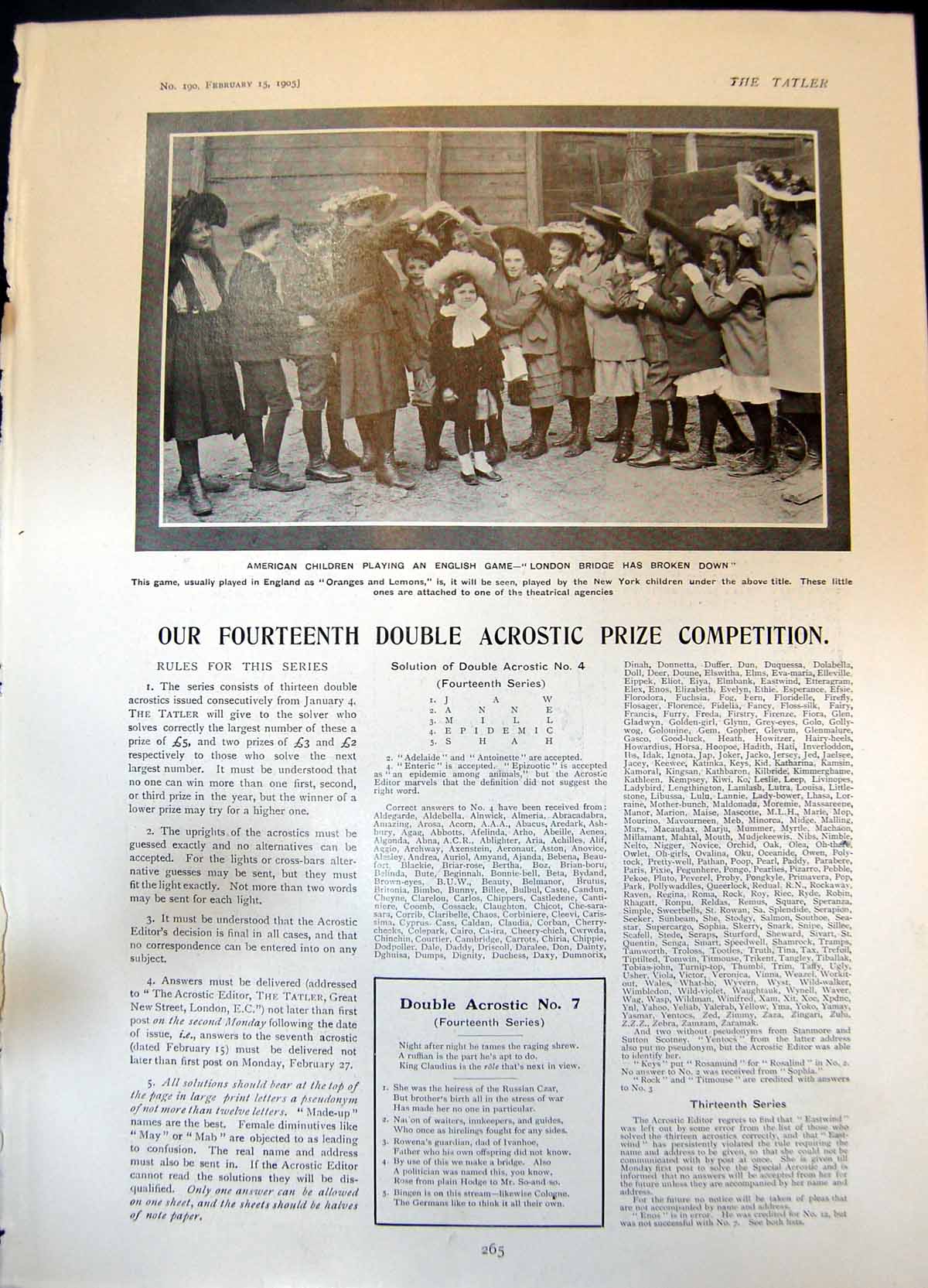 Old Print American Children London Bridge Welsh R Gabe D Rees R Owen1905 20th
