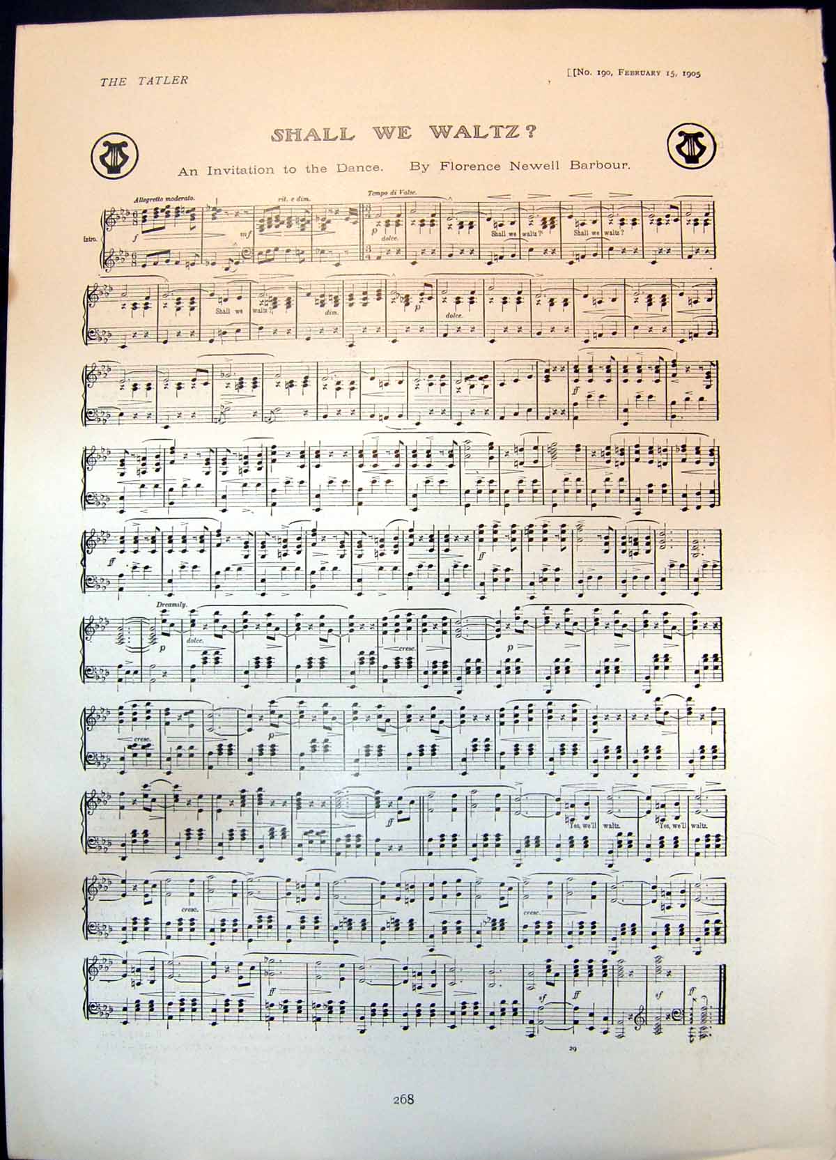 Old Shall We Waltz Sheet Music Oxford Boat Crew Cambridge Crew Ely190 20th
