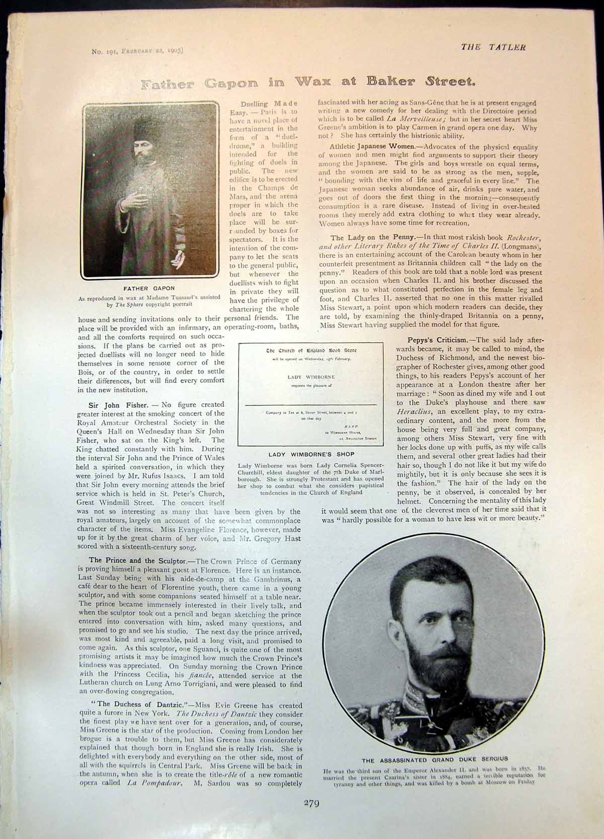 Old Print Father Gapon Assassinated Duke Sergius Master Booth-Tucker 1905 20th