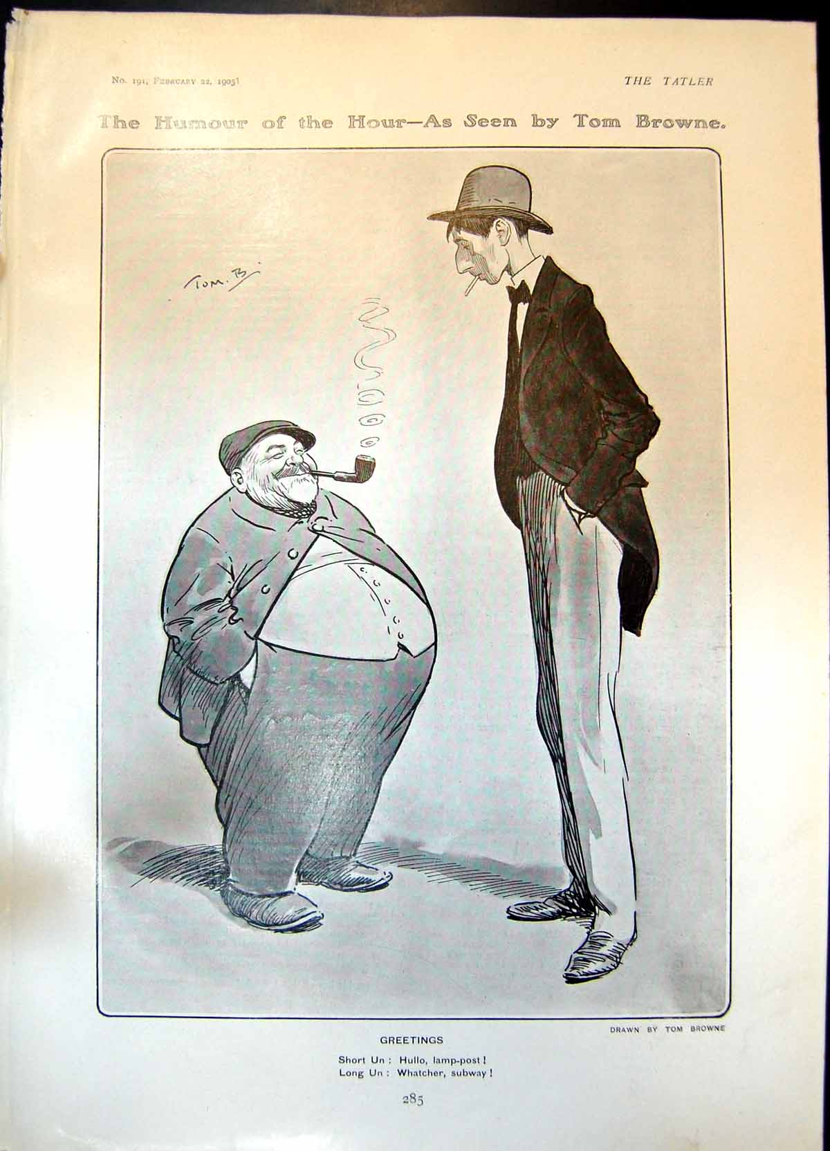 Old Humour Hour Tom Browne Greetings Tall Thin Man Short Fat Man1905 20th