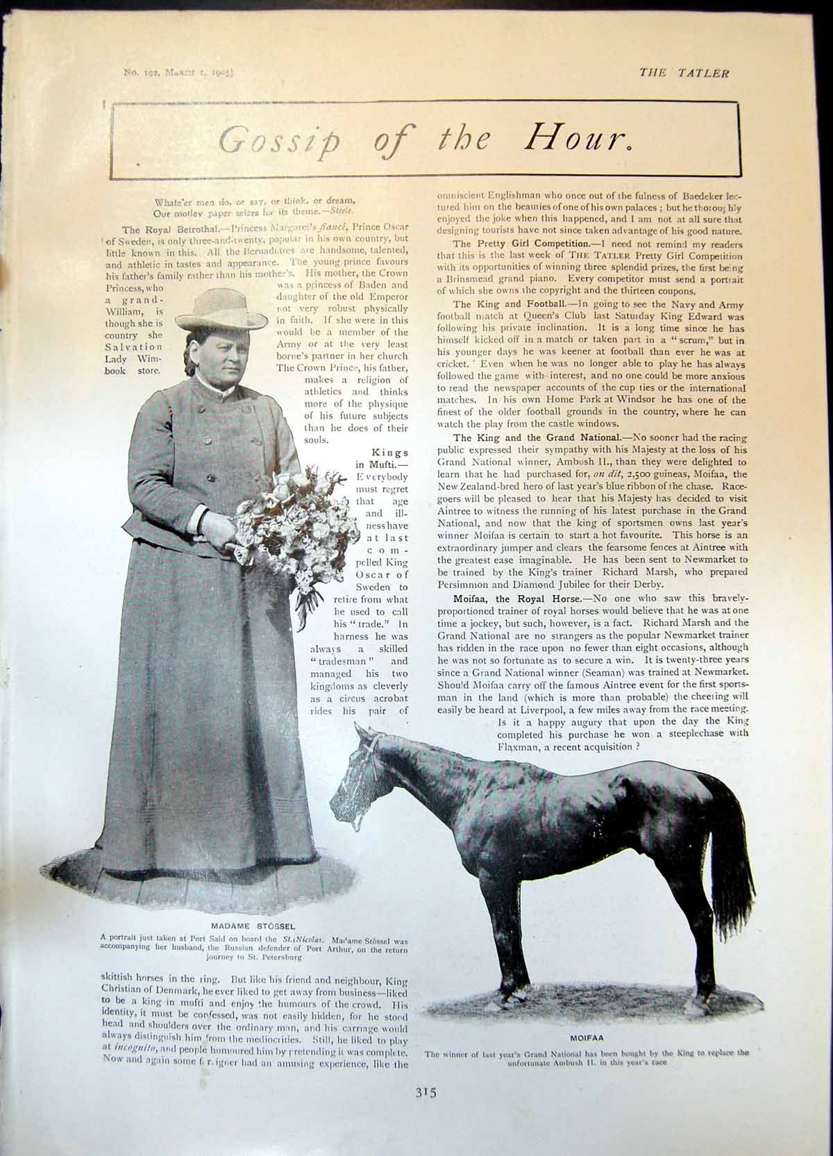 Antique Print Madame Stossel Moifaa Winner Grand National Jumbo Circus 1905