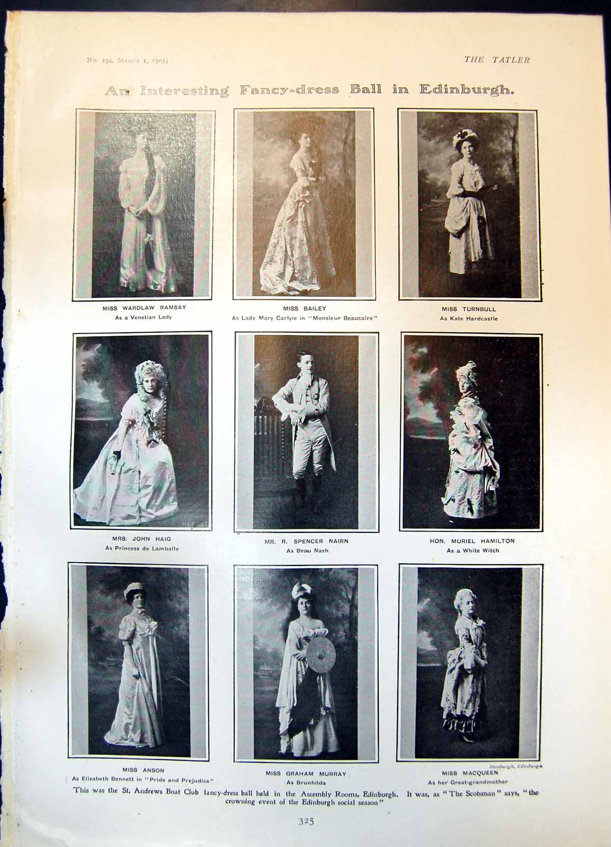 Old Fancy Dress Ball Edinburgh Miss Bailey Turnbull Anson Macqueen 19 20th