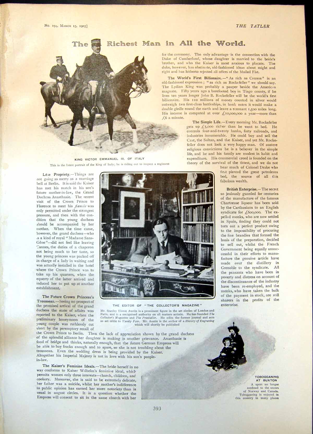 Old King Victor 111 Italy Stanley Austin Tobogganing Buxton Toad 1905