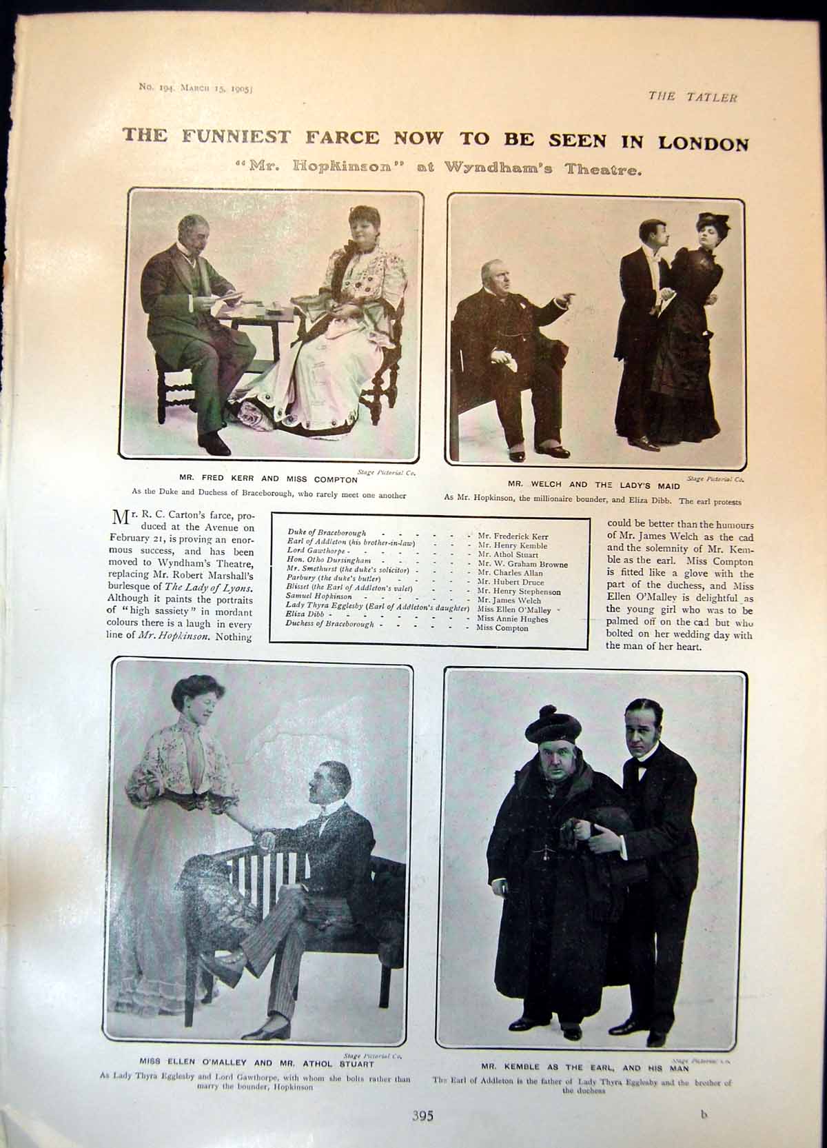 Old Print Farce Mr Hopkinson Wyndhams State Ball Dublin Lady Dudley 1905 20th