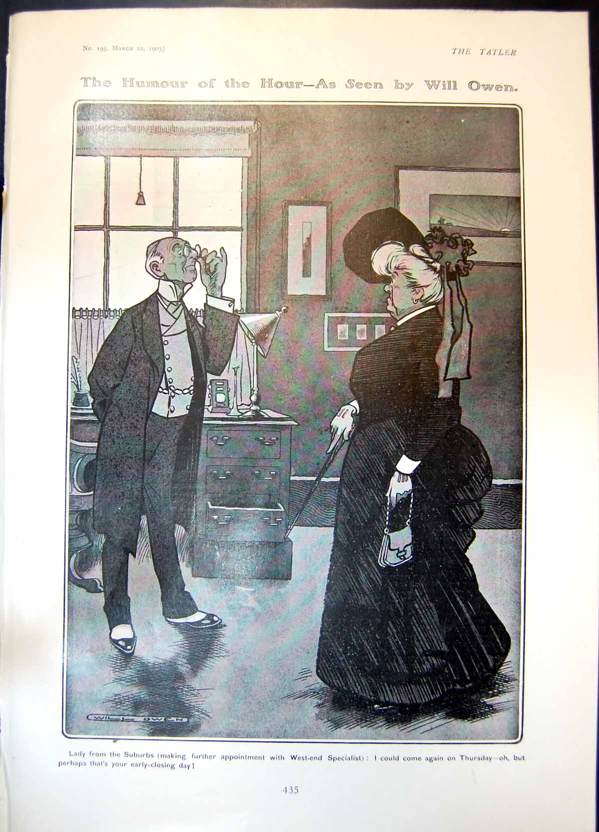 Antique Old Print Humour Hour Will Owen Lady Suburbs West End Specialist 1905