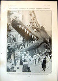 Old Print Winter Carnival Nice Russian Village Life Son Leaving War 1905 20th