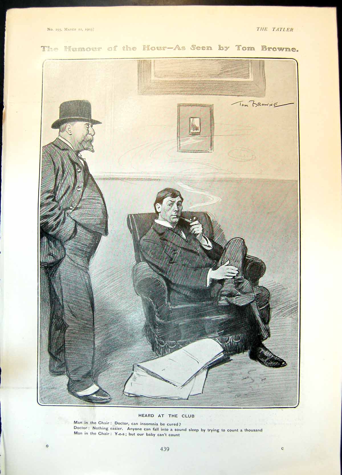 Antique Print Humour Tom Browne Heard Club Man Doctor Lady Edmonstone 1905 20th